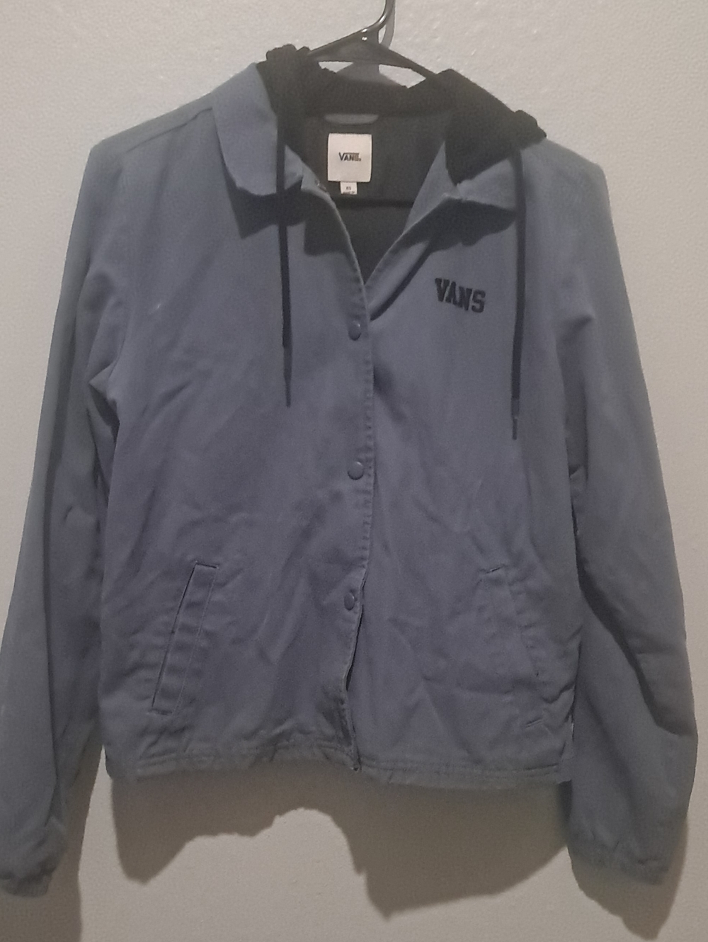 Vans Women's Light Blue Bomber Jacket with Black Hood